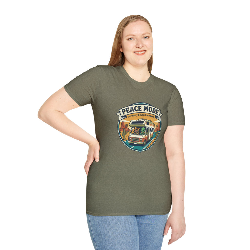 Harmony Beyond Borders RV Road Trip T‑Shirt — Alien & Mexican Driving Together