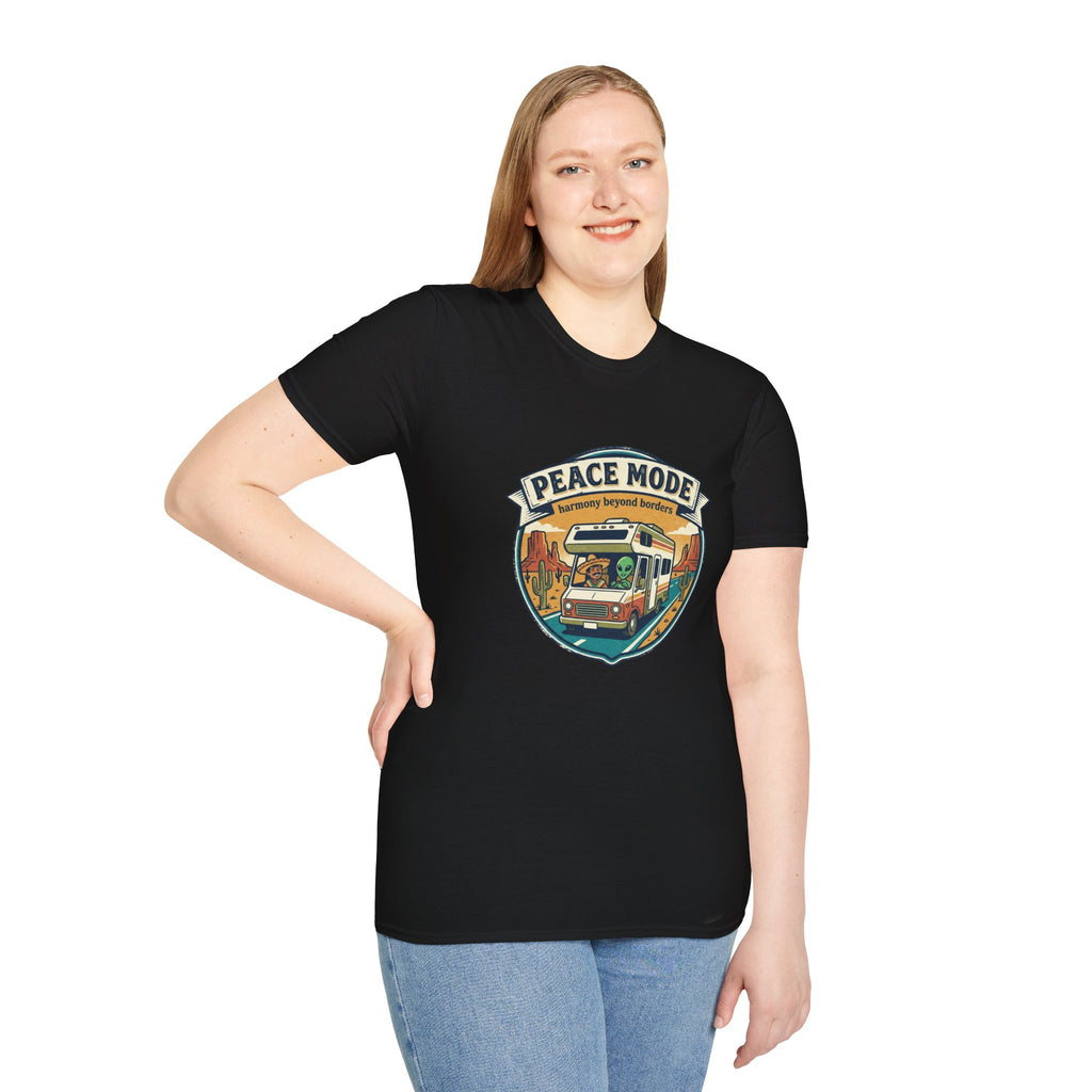 Harmony Beyond Borders RV Road Trip T‑Shirt — Alien & Mexican Driving Together