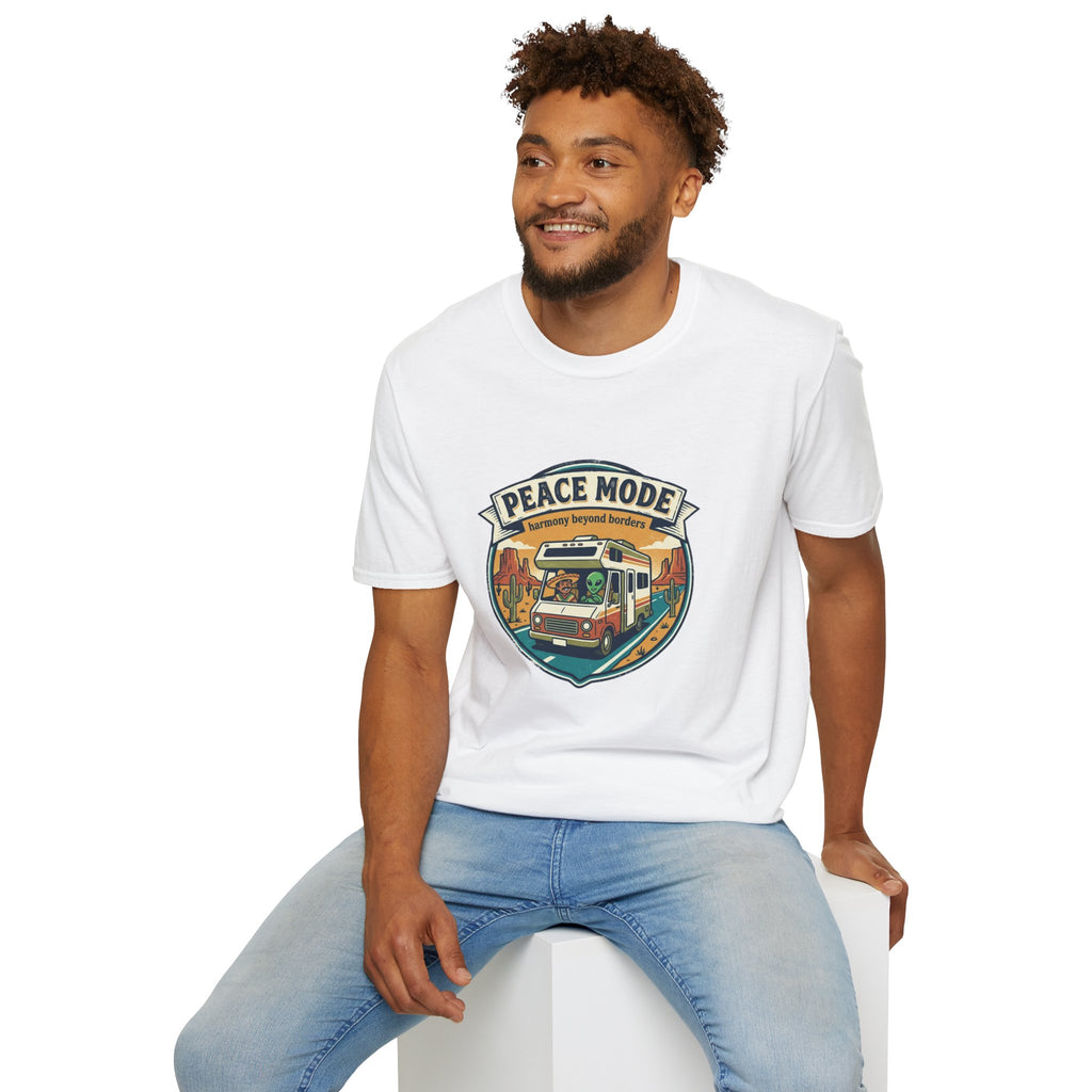 Harmony Beyond Borders RV Road Trip T‑Shirt — Alien & Mexican Driving Together