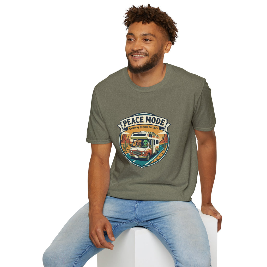 Harmony Beyond Borders RV Road Trip T‑Shirt — Alien & Mexican Driving Together