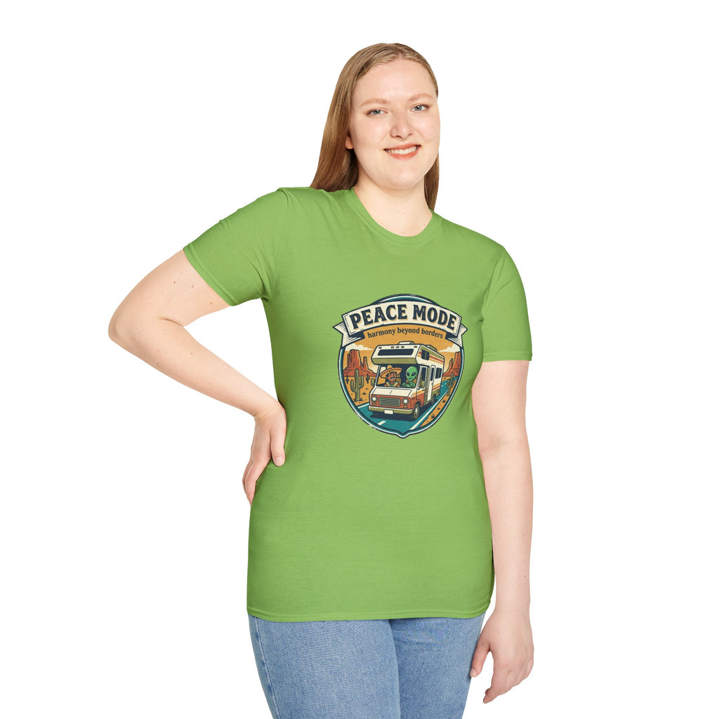 Harmony Beyond Borders RV Road Trip T‑Shirt — Alien & Mexican Driving Together