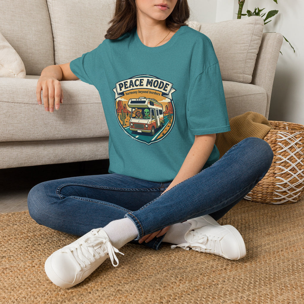 Harmony Beyond Borders RV Road Trip T‑Shirt — Alien & Mexican Driving Together