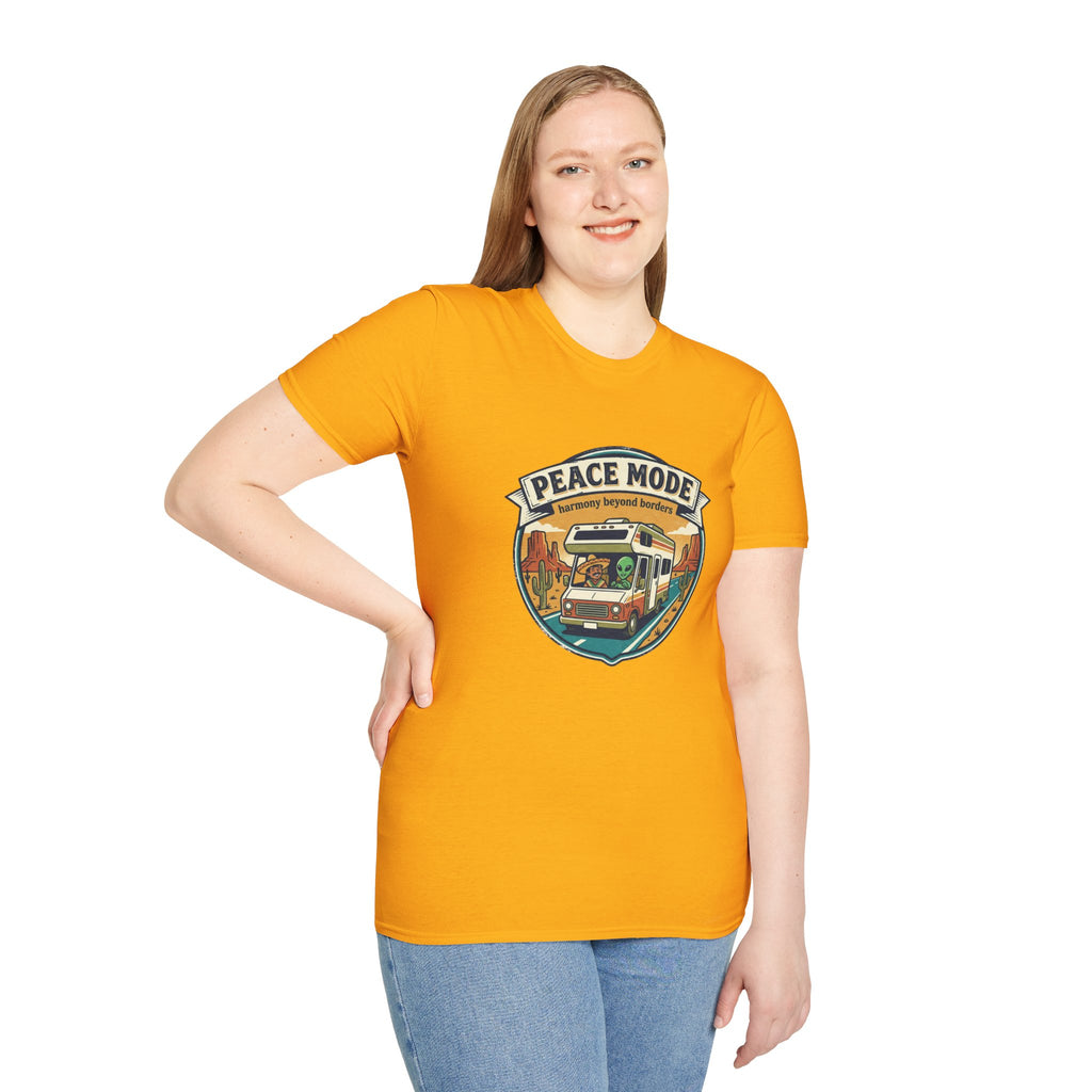 Harmony Beyond Borders RV Road Trip T‑Shirt — Alien & Mexican Driving Together