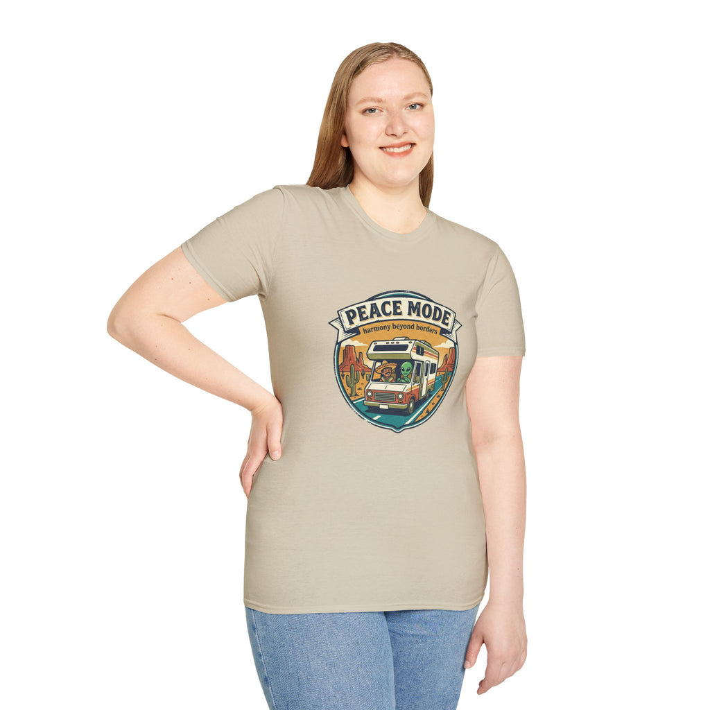 Harmony Beyond Borders RV Road Trip T‑Shirt — Alien & Mexican Driving Together