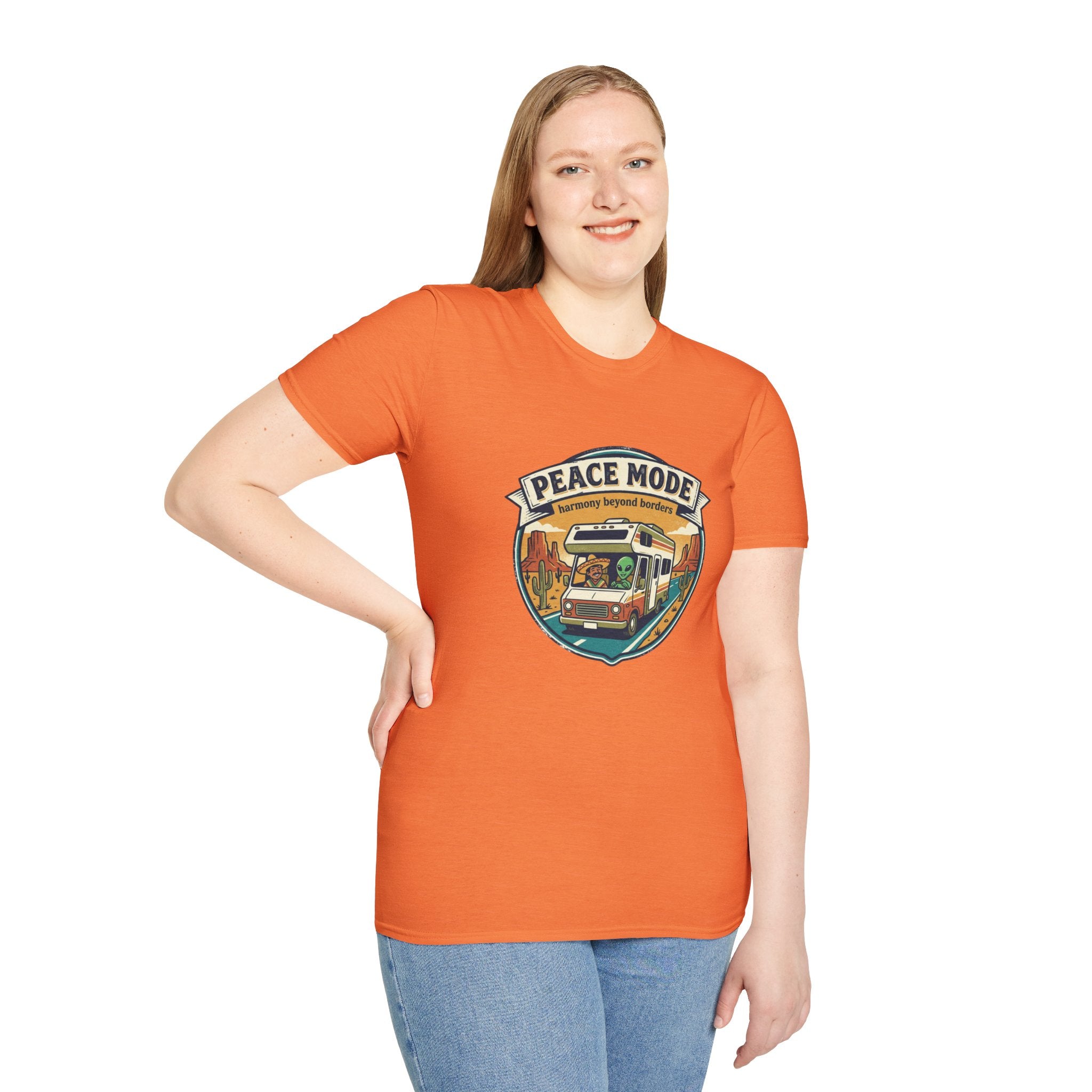 Harmony Beyond Borders RV Road Trip T‑Shirt — Alien & Mexican Driving Together